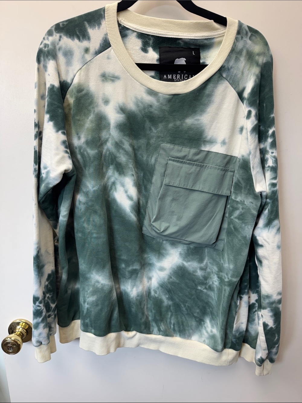 American Stitch Green and Cream Tie-Dye Pocket Sweatshirt